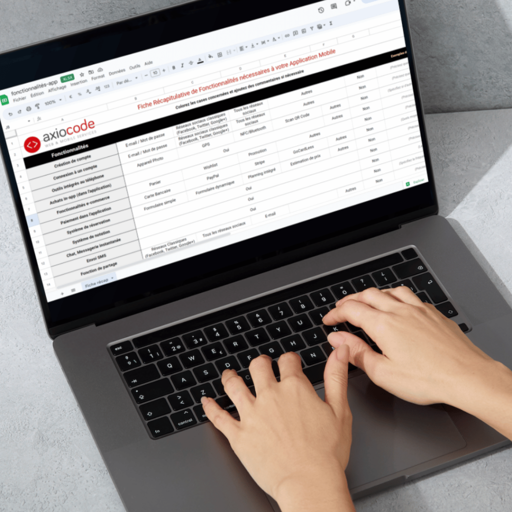 Fichier Excel pour lister les fonctionnalités d'une application web ou mobile